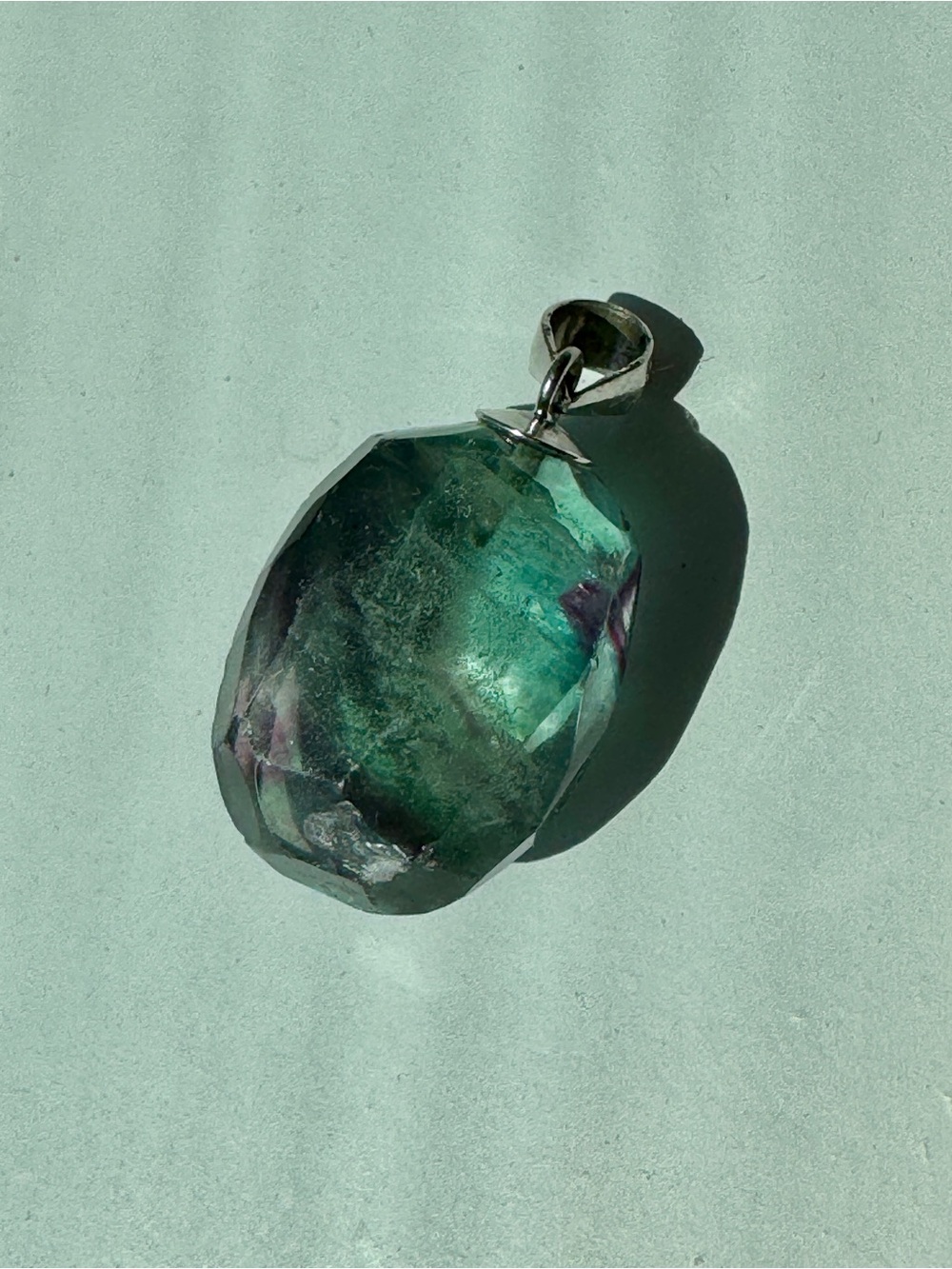 Gorgeous Green Faceted Fluorite Crystal Pendant